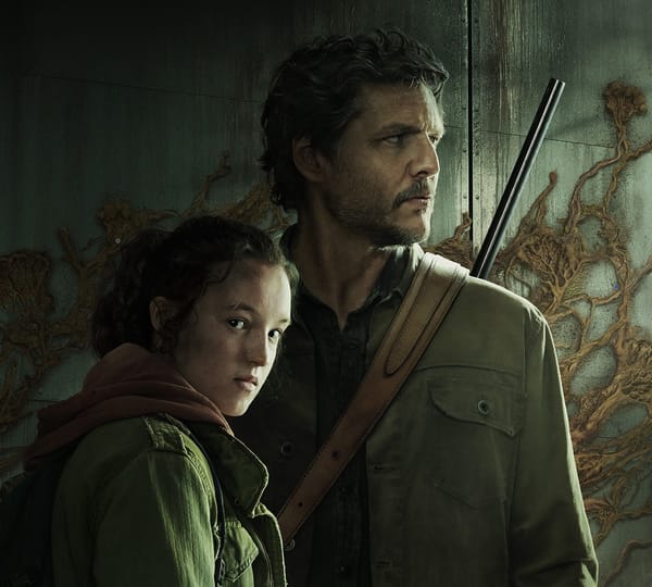 Bella Ramsey as Ellie and Pedro Pascal as Joel in HBO's 'The Last of Us' Ellie stands in front of Joel, her body facing righ